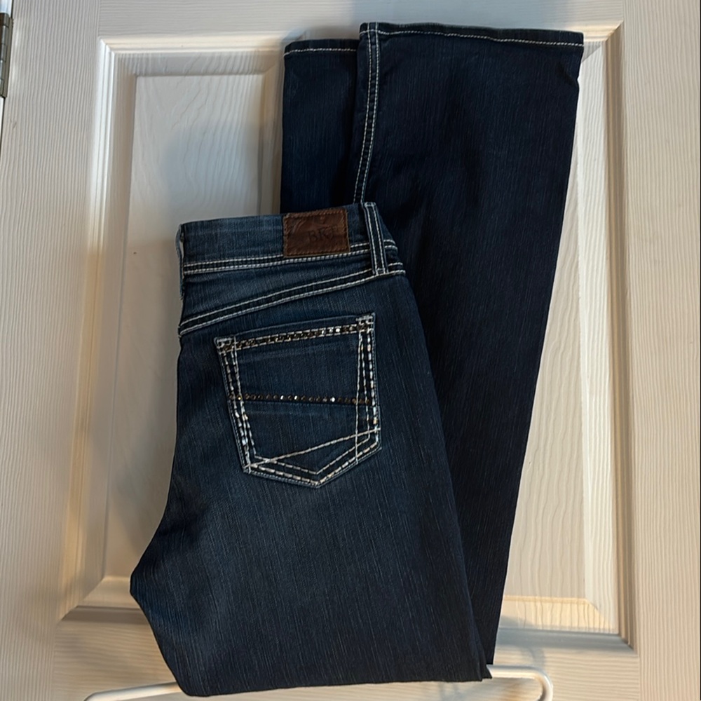 Dark Blue Denim Jeans with Contrast Stitching